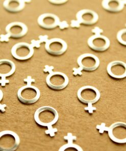 24 pc. Tiny Silver Plated Brass Female Symbol Stampings: 10mm by 6.5mm - made in USA | SI-305
