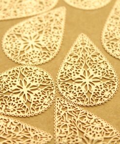 6 pc. Laser Cut Gold Teardrop Shaped Filigree Drops, 40mm by 26.5mm | MIS-010*