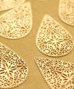 6 pc. Laser Cut Gold Teardrop Shaped Filigree Drops, 40mm by 26.5mm | MIS-010*