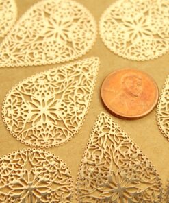 6 pc. Laser Cut Gold Teardrop Shaped Filigree Drops, 40mm by 26.5mm | MIS-010*