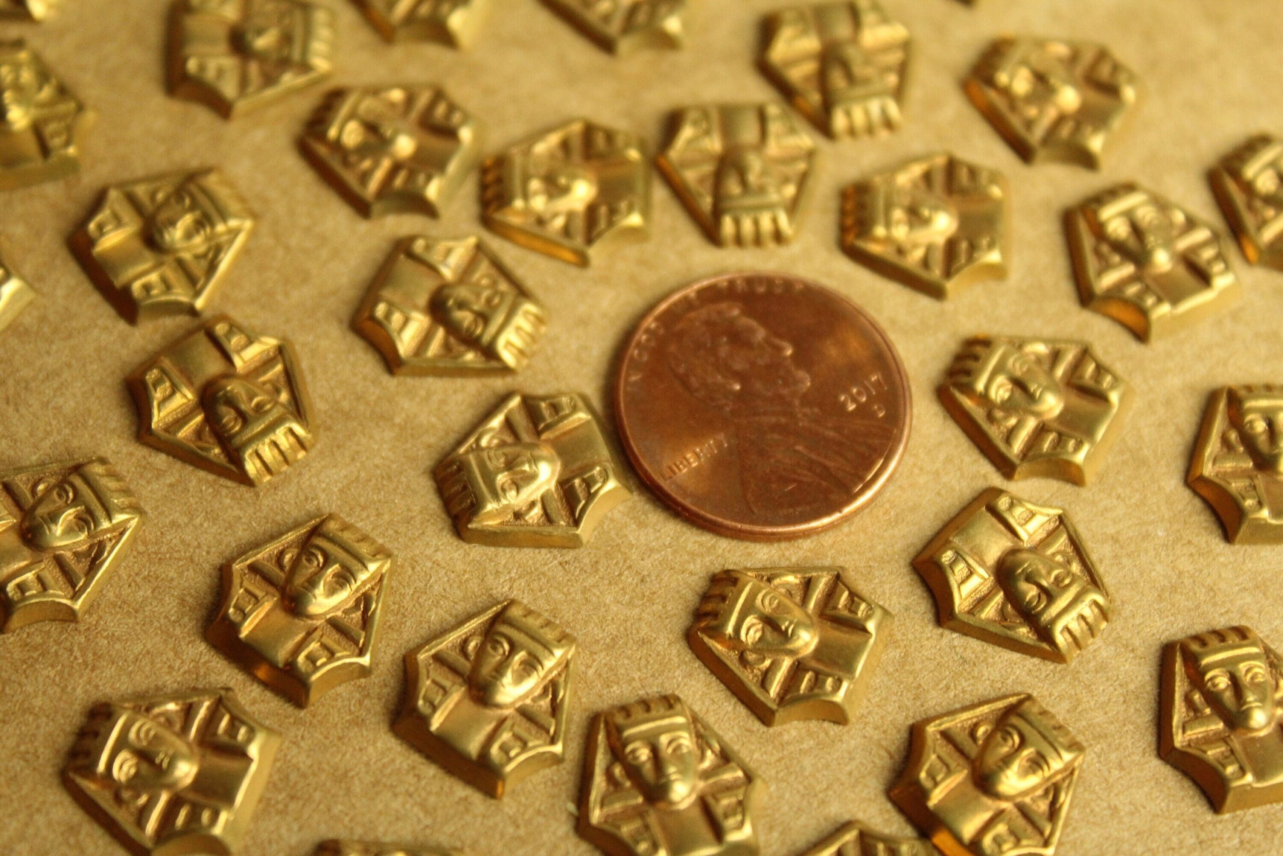 4 pc. Raw Brass King Tut / Pharoah Head Stampings: 11mm by 11.5mm - made in USA | RB-1270