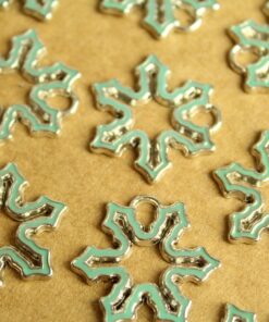 8 pc. Enameled Pale Blue and Silver Snowflake Charms, 25mm by 23mm | MIS-027*