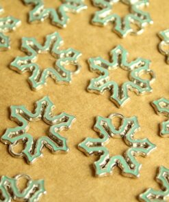 8 pc. Enameled Pale Blue and Silver Snowflake Charms, 25mm by 23mm | MIS-027*