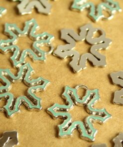 8 pc. Enameled Pale Blue and Silver Snowflake Charms, 25mm by 23mm | MIS-027*