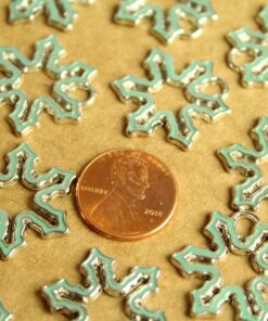 8 pc. Enameled Pale Blue and Silver Snowflake Charms, 25mm by 23mm | MIS-027*