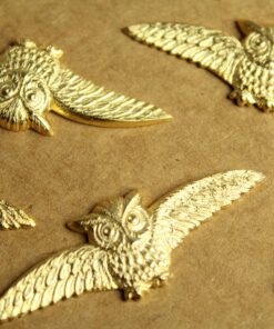 1 pc. Large Gold Plated Brass Owl With Spread Wings: 55mm by 18mm - made in USA | GLD-086