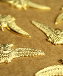 1 pc. Large Gold Plated Brass Owl With Spread Wings: 55mm by 18mm - made in USA | GLD-086