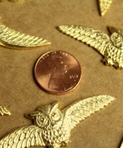 1 pc. Large Gold Plated Brass Owl With Spread Wings: 55mm by 18mm - made in USA | GLD-086