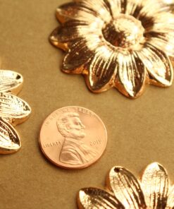 2 pc. Rose Gold Plated Brass Sunflower Charms: 45mm by 45mm - made in USA | ROS-186