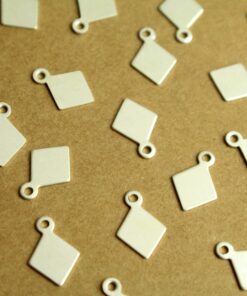 12 pc. Small Silver Plated Brass Diamond Tags: 13mm by 9mm - made in USA | SI-345