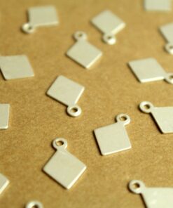 12 pc. Small Silver Plated Brass Diamond Tags: 13mm by 9mm - made in USA | SI-345