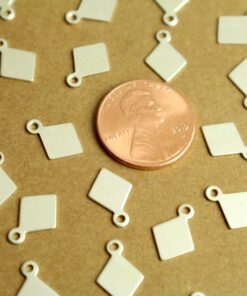 12 pc. Small Silver Plated Brass Diamond Tags: 13mm by 9mm - made in USA | SI-345