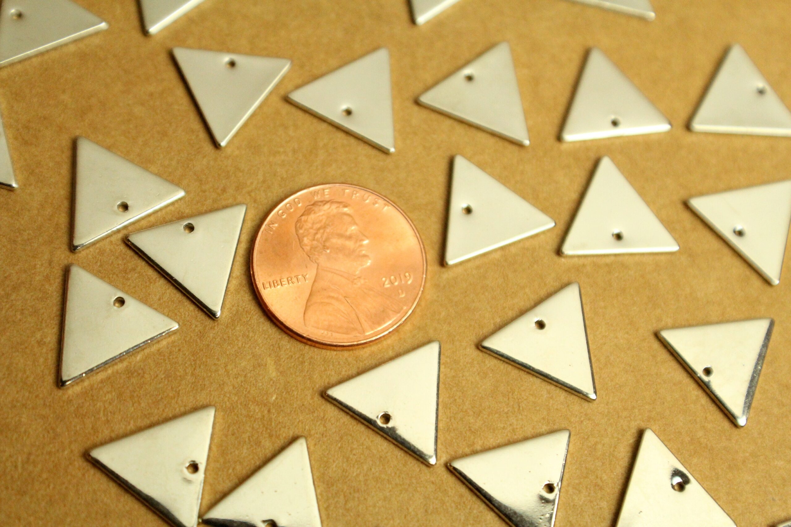 8 pc. Platinum Plated Triangle Charms, 12mm by 14mm | FI-576