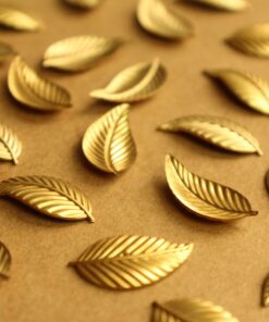 4 pc. Raw Brass Domed Leaves: 20mm by 10mm - made in USA Leaf Leafy Tree Branch Fall Autumn Foliage Nature Vine Growth | RB-1320