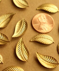 4 pc. Raw Brass Domed Leaves: 20mm by 10mm - made in USA Leaf Leafy Tree Branch Fall Autumn Foliage Nature Vine Growth | RB-1320