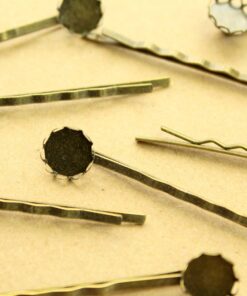 10 pc. Antique Bronze Bobby Pins with 10mm Scalloped Bezel Setting | FI-044*