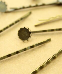 10 pc. Antique Bronze Bobby Pins with 10mm Scalloped Bezel Setting | FI-044*