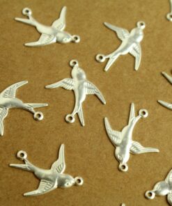 6 pc. Silver Plated Brass 2 Loop Bird Connector Facing Right Sparrow Swallow Songbird Flying West Spring Summer Birds Flight Nature | SI-393