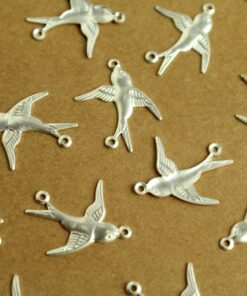 6 pc. Silver Plated Brass 2 Loop Bird Connector Facing Right Sparrow Swallow Songbird Flying West Spring Summer Birds Flight Nature | SI-393