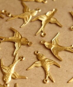 6 pc. Raw Brass 2 Loop Feathered Bird Connector Facing Right Sparrow Swallow Songbird Flying West Spring Summer Birds Flight Nature | RB-478