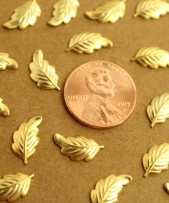 16 pc. Tiny Gold Plated Brass Leaves: 13mm by 7mm - made in USA - curved leaf autumn fall foliage tree woodland | GLD-133