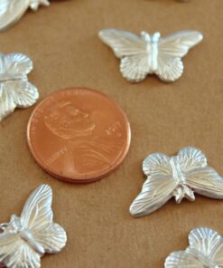 6 pc. Medium Silver Plated Brass Butterfly Stampings: 20mm by 11.5mm - made in USA | SI-163