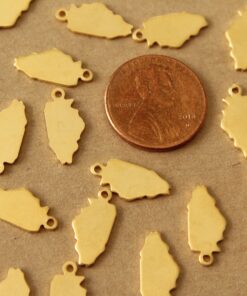 6 pc. Gold Plated Brass Illinois State Charms / Blanks: 7.5mm by 15mm - made in USA | GLD-203