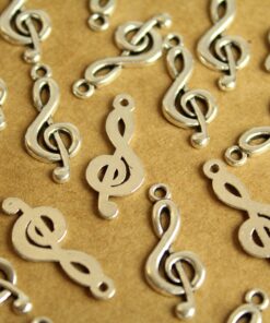 20 pc. Antique Silver Treble Clef Charms: 26mm by 10mm | MIS-261
