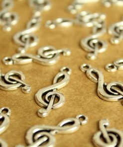 20 pc. Antique Silver Treble Clef Charms: 26mm by 10mm | MIS-261