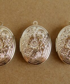 3 pc. Silver Etched Floral Oval Lockets 24mm x 34mm - LOC-012