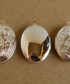 3 pc. Silver Etched Floral Oval Lockets 24mm x 34mm - LOC-012