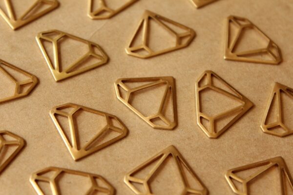 8 pc. Raw Brass Diamond Outline Charms: 22mm by 17mm - made in USA | RB-757