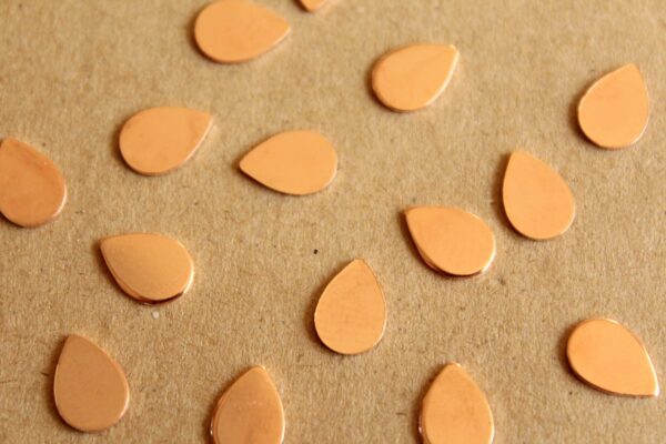 16 pc. Tiny Rose Gold Brass Teardrops: 7mm by 10mm - made in USA | ROS-021