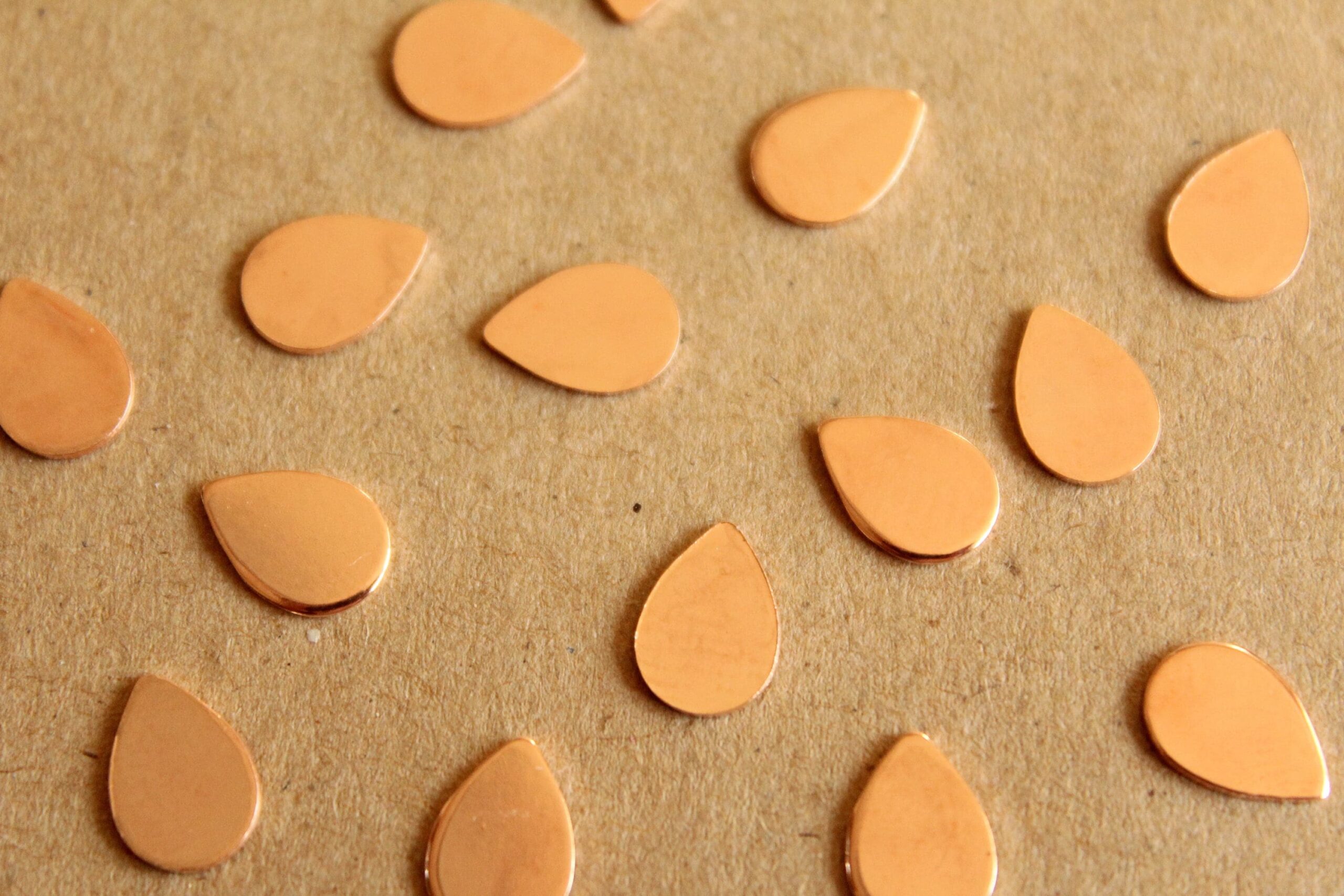 16 pc. Tiny Rose Gold Brass Teardrops: 7mm by 10mm - made in USA | ROS-021