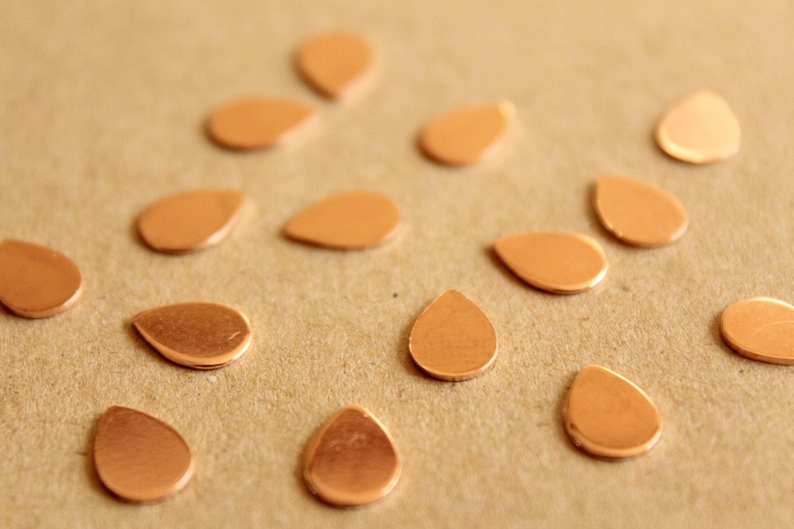 16 pc. Tiny Rose Gold Brass Teardrops: 7mm by 10mm - made in USA | ROS-021