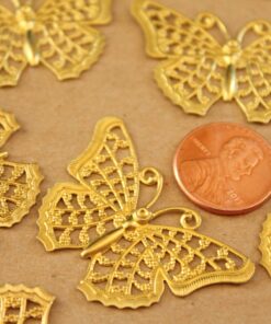 10 pc. Raw Brass Filigree Butterflies, 25mm by 41mm - made in USA | MIS-184