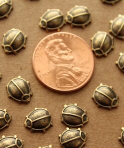 8 pc. Tiny Antique Brass Plated Beetles: 8.5mm by 8mm - made in USA | AB-129