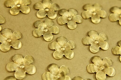 6 pc. Raw Brass Retro Flowers: 18mm diameter - made in USA | RB-392