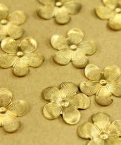 6 pc. Raw Brass Retro Flowers: 18mm diameter - made in USA | RB-392