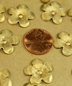 6 pc. Raw Brass Retro Flowers: 18mm diameter - made in USA | RB-392