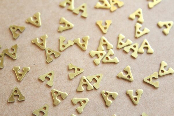 6 pc. Tiny Raw Brass Letter A Stampings - 6mm by 6mm - made in USA | RB-1169