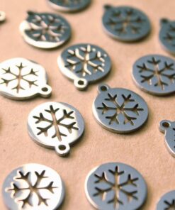 8 pc. Snowflake Charms, Stainless Steel, 14mm x 12mm | MIS-007**