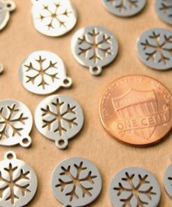 8 pc. Snowflake Charms, Stainless Steel, 14mm x 12mm | MIS-007**