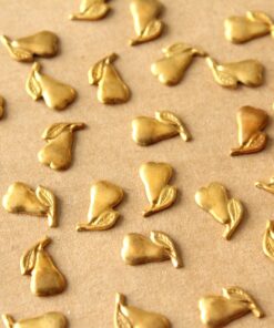 10 pc. Small Raw Brass Detailed Pears: 9.5mm by 6mm - made in USA | RB-1412