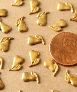 10 pc. Small Raw Brass Detailed Pears: 9.5mm by 6mm - made in USA | RB-1412