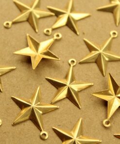 12 pc. Raw Brass Barn Star Charms: 21mm by 19mm - made in USA | RB-1363