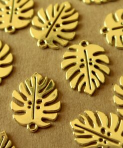 8 pc. Gold Plated Monstera Leaf Charms, 21mm by 17mm | MIS-220*