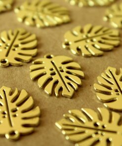 8 pc. Gold Plated Monstera Leaf Charms, 21mm by 17mm | MIS-220*