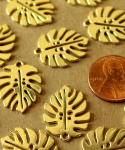 8 pc. Gold Plated Monstera Leaf Charms, 21mm by 17mm | MIS-220*