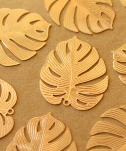 8 pc. Gold Plated Laser Cut Monstera Leaf Charms, 29.5mm by 25mm | MIS-398